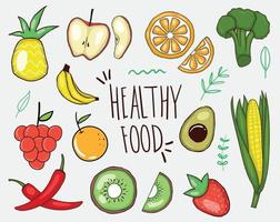 Colorful Hand Drawn Healthy Foods Collection vector