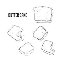 Butter Cake, Drawing Sketch Black and White Vector