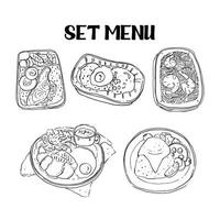 Food Set Menu, Drawing Sketch Black and White Vector