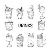 Type of Drinks Sketch Drawing Vector