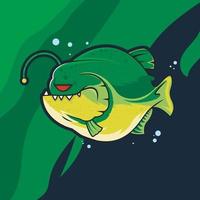 River monster. Flat Cartoon Style green piranha fish. vector
