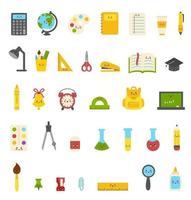 Collection of cute colorful kawaii school supplies. vector