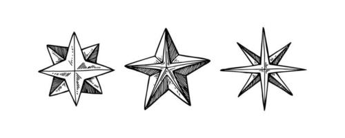 Set of hand drawn stars. Vector illustration in sketch style