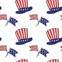 Patriotic seamless pattern with USA flags and Uncle Sam hat vector