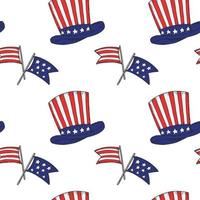 Patriotic seamless pattern with USA flags and Uncle Sam hat vector