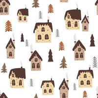 Christmas seamless pattern with doodle style houses vector