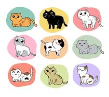 vector de conjunto de dibujos animados de gatos lindos