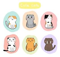 cute cats cartoon set vector