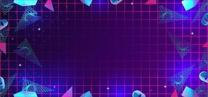 Background trendy neon with 80s  style geometric decoration vector