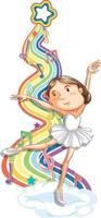 Ballerina with melody symbols on rainbow wave vector