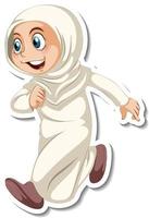una plantilla de pegatina con una chica musulmana en pose de caminar vector