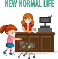 New Normal Life with a girl pushes shopping cart vector