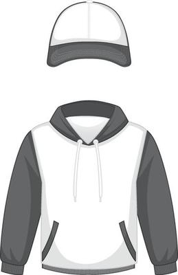 Front of basic white hoodie and cap isolated