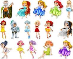 Sticker set with different fairytale cartoon characters vector