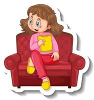 A sticker template with a girl sitting on sofa vector