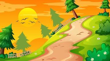 Blank landscape scene of nature park at sunset time vector