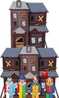 Creepy clowns standing in front of an abandoned building vector