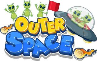 Logotipo del espacio exterior con muchos extraterrestres. vector