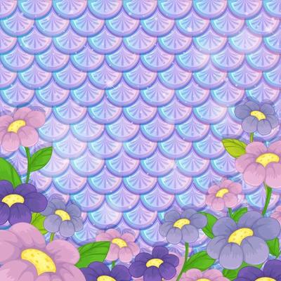 Purple pastel scales pattern with many flowers