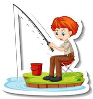 Young fisherman fishing cartoon character sticker vector