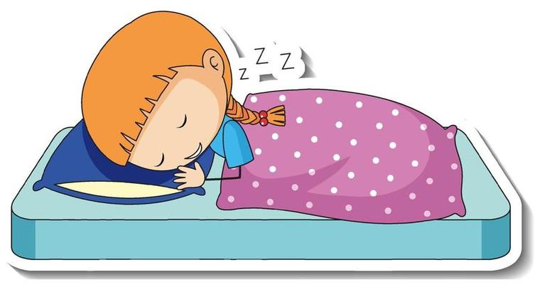 Sticker template with a girl sleeping cartoon character isolated