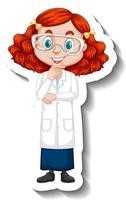 Cartoon character sticker with a girl in science gown vector