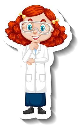 Cartoon character sticker with a girl in science gown