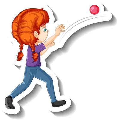 A girl throwing ball cartoon character sticker