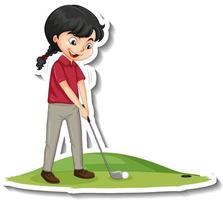 Cartoon character sticker with a girl playing golf vector