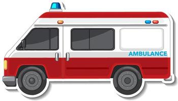 Sticker design with side view of ambulance car isolated vector