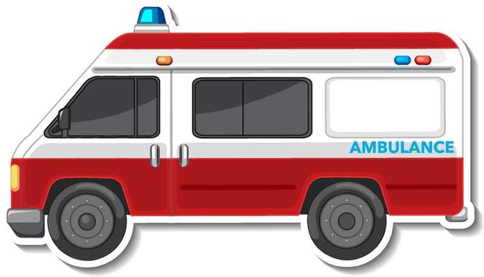 Sticker design with side view of ambulance car isolated