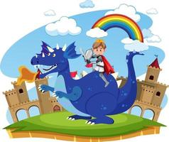 Medieval knight riding dragon vector