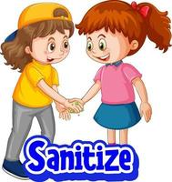 Sanitize font with two kids do not keep social distance vector