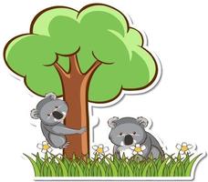 Koala mamá y bebé de pie en el campo de hierba pegatina vector