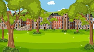 Nature park scene with many building background vector