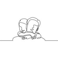 Father and kids continuous line drawing, dad and daughter with smile vector