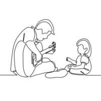 father and his son continuous line drawing, music parenting theme vector