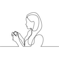 woman playing handphone continuous line drawing vector