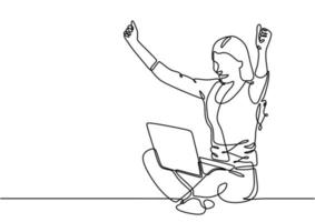 mujer feliz y alegre después de trabajar dibujo de línea continua vector