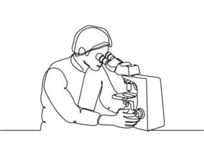 Scientist one line drawing, continuous hand drawn microscope vector