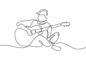 man play guitar one line drawing acoustic instrument vector