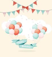 Color Glossy Happy Birthday Balloons Banner Background vector