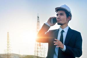 Manager call phone outdoor work architect building background photo