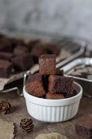 close up Chocolate brownie cake, dessert with milk photo