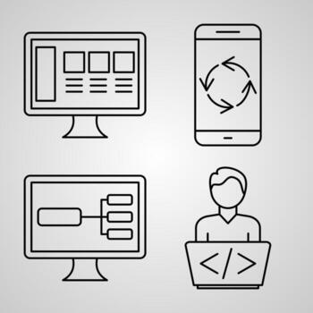 Set of Thin Line Flat Design Icons of Computer Programming vector