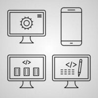 Computer Programming Line Icons Set Symbols Computer Programming vector