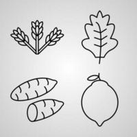 conjunto de iconos de diseño plano de línea delgada de vegetales vector