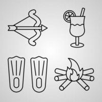 conjunto de iconos de línea de viaje aislado en símbolos de contorno blanco viajando vector