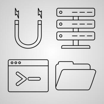 iconos de línea de elementos básicos establecidos en símbolos de contorno blanco elementos básicos vector