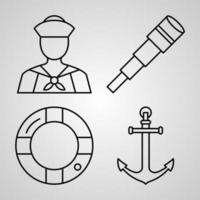 conjunto de iconos de línea de vector de marinero